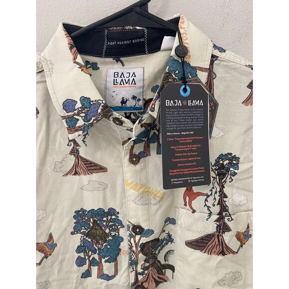 New BAJA LLAMA Treehouse 7-SEAS Button Up Short Sleeve Shirt Size 2XL - Picture 4 of 6